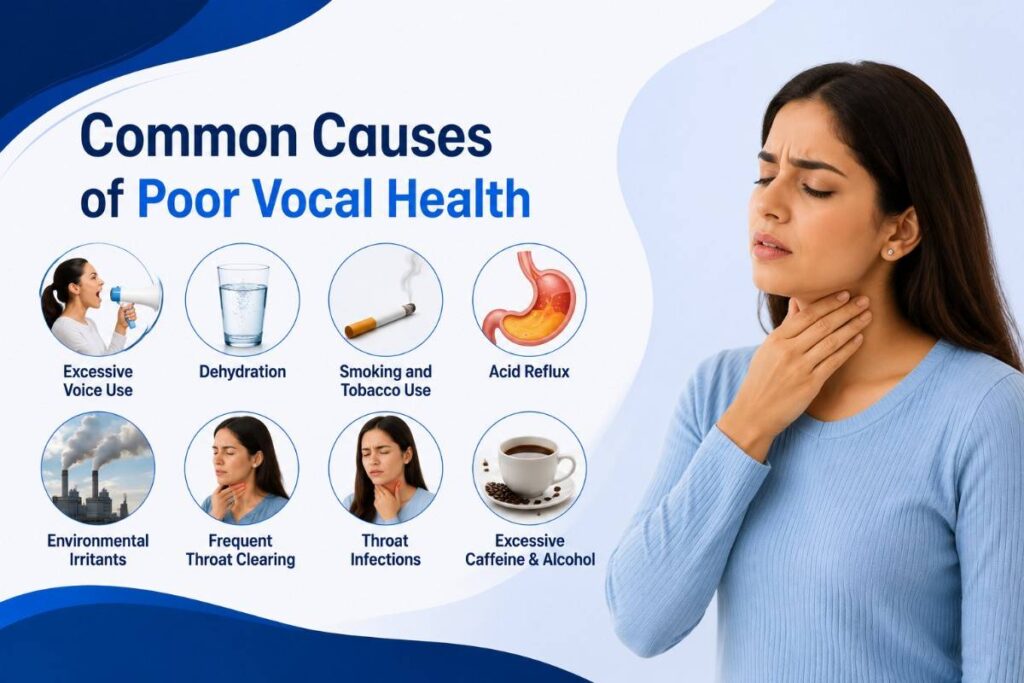 How to Improve Vocal Health by understanding the common causes of poor vocal health and voice strain